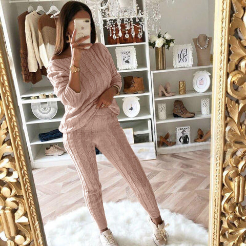 Free-shipping-online-clothing-plus-size-solid-long-sleeve-sweater-pants-two-pieces-set