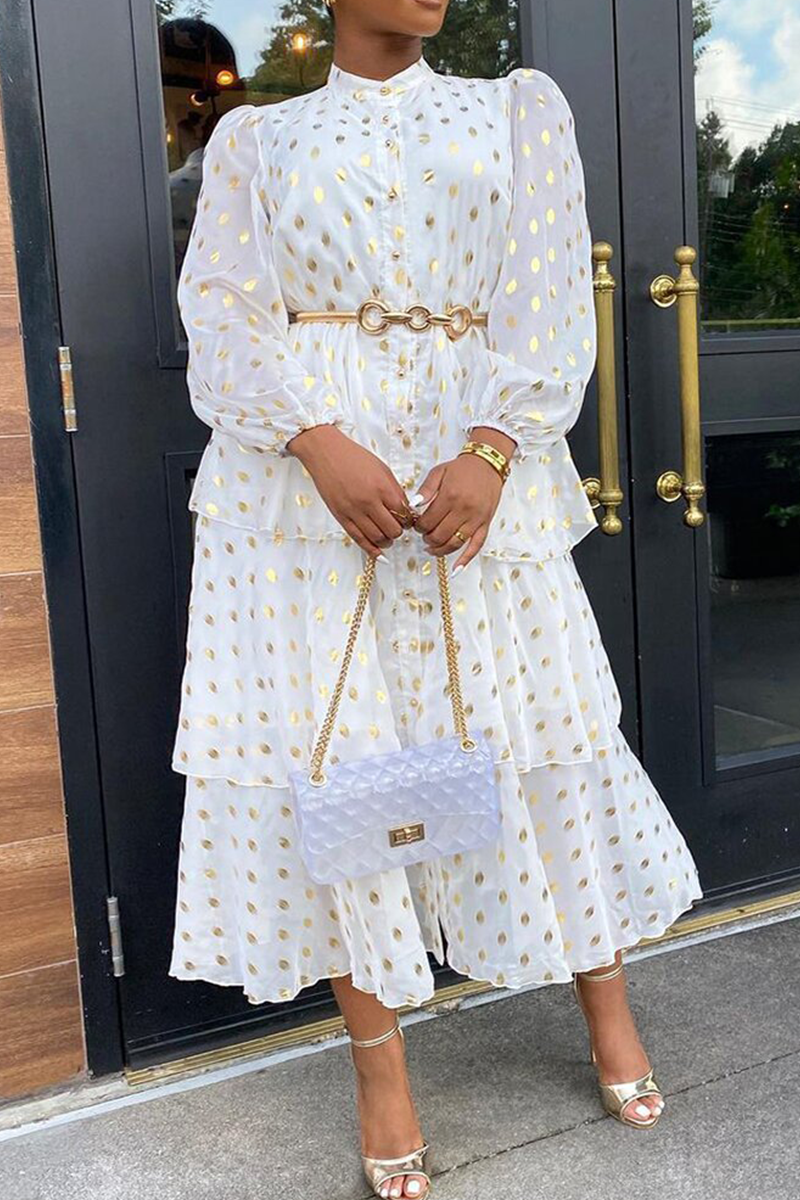 Sexy Casual Print Make Old Split Joint Flounce Half A Turtleneck Cake Skirt Dresses