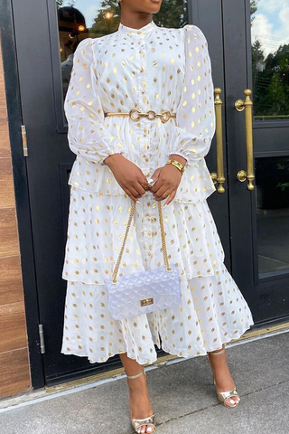 Sexy Casual Print Make Old Split Joint Flounce Half A Turtleneck Cake Skirt Dresses
