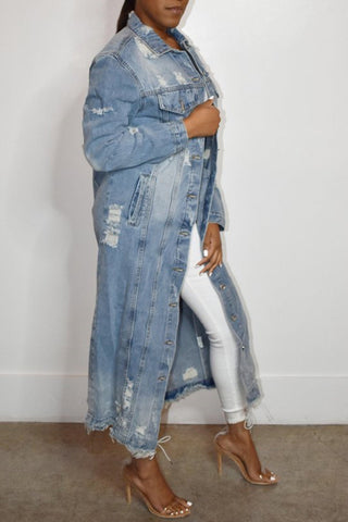Online-clothing-plus-size-blue-casual-solid-ripped-turndown-collar-long-sleeve-regular-denim-jacket-coat