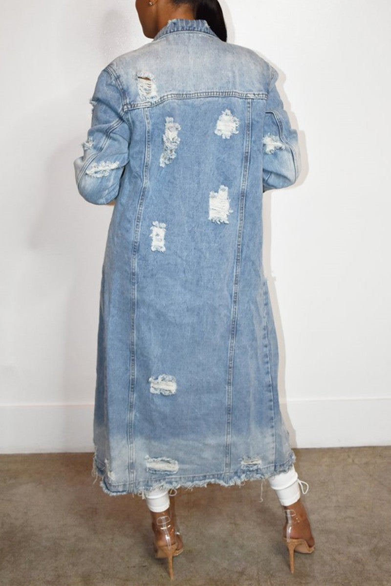 Online-clothing-plus-size-blue-casual-solid-ripped-turndown-collar-long-sleeve-regular-denim-jacket-coat