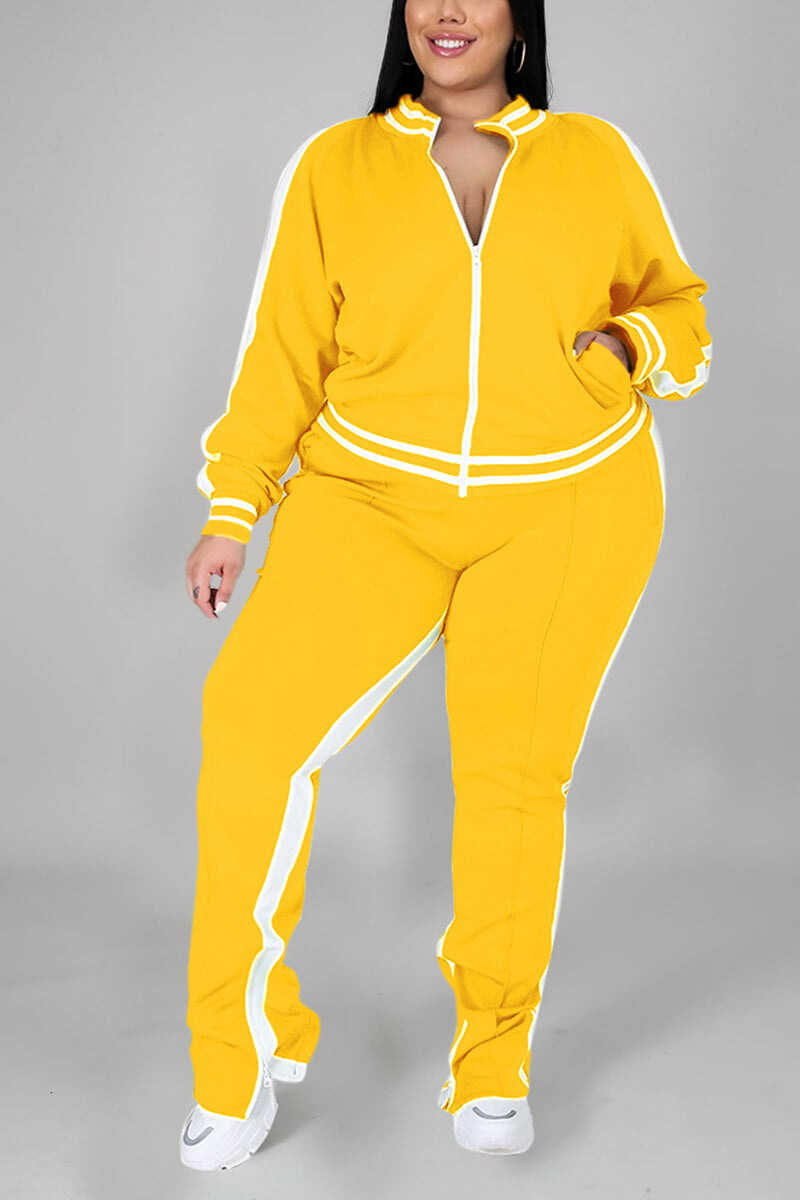 Free-shipping-online-clothing-plus-size-cold-shoulder-striped-top-slit-sweatpants-jogger-outfit-matching-set
