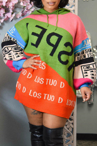 Online-clothing-plus-size-casual-hooded-long-sleeve-stitching-alphabet-multicolor-mini-sweater-dress