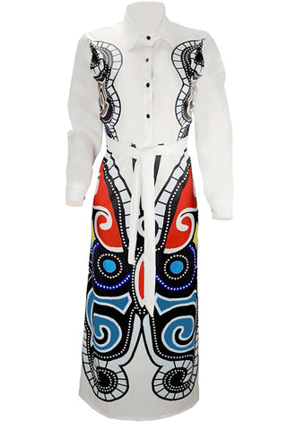Online-clothing-plus-size-casual-butterfly-print-long-sleeve-shirt-maxi-dress