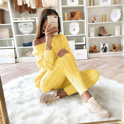 Free-shipping-online-clothing-plus-size-solid-long-sleeve-sweater-pants-two-pieces-set