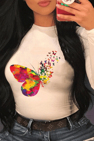 Fashion Casual Butterfly Print Tops