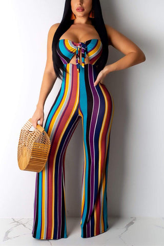 Fashion Casual Tube Top Striped Jumpsuit - VogueRegion