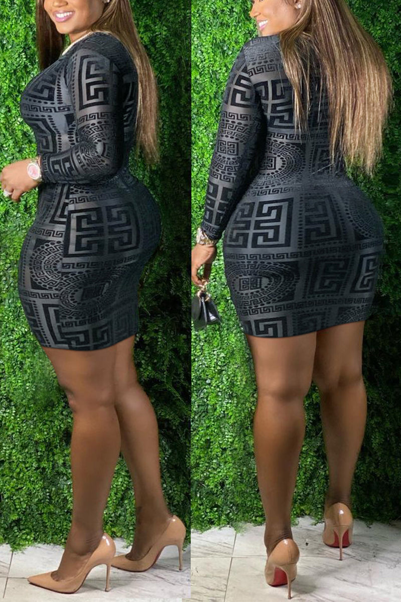 Online-clothing-plus-size-printed-black-long-sleeve-mini-dress