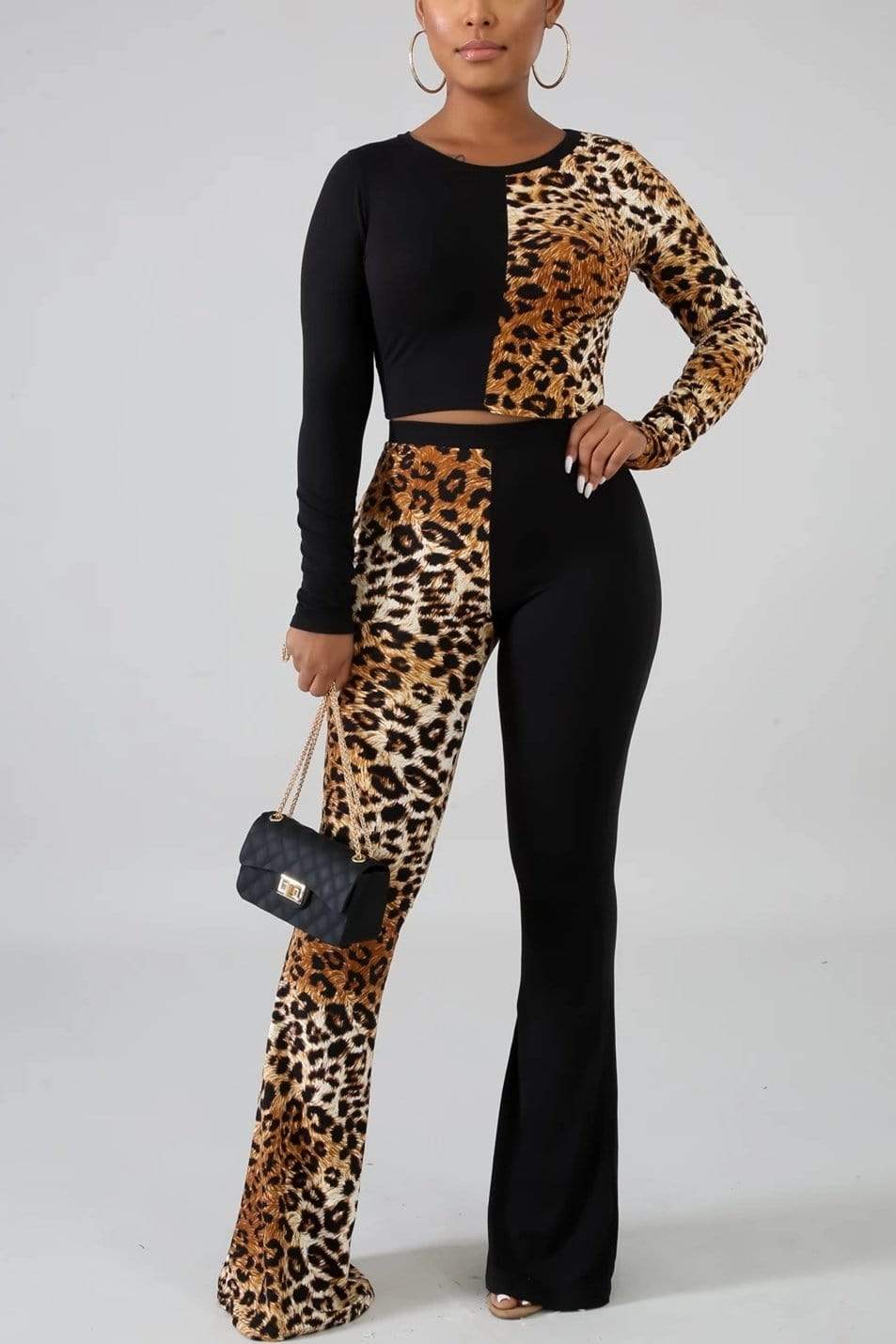 Casual Leopard Print Two-Piece Suit