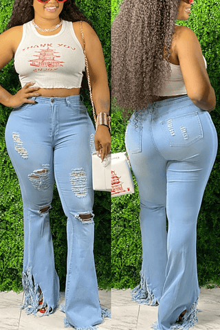 Fashion Casual Broken Hole Denim Trousers(Without Waist Chain)
