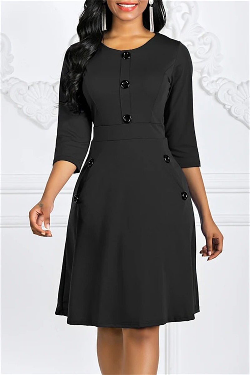 Fashion Casual Solid Patchwork O Neck A Line Dresses