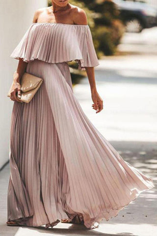 Plus Size One-shoulder Pleated Chiffon Maxi Dress