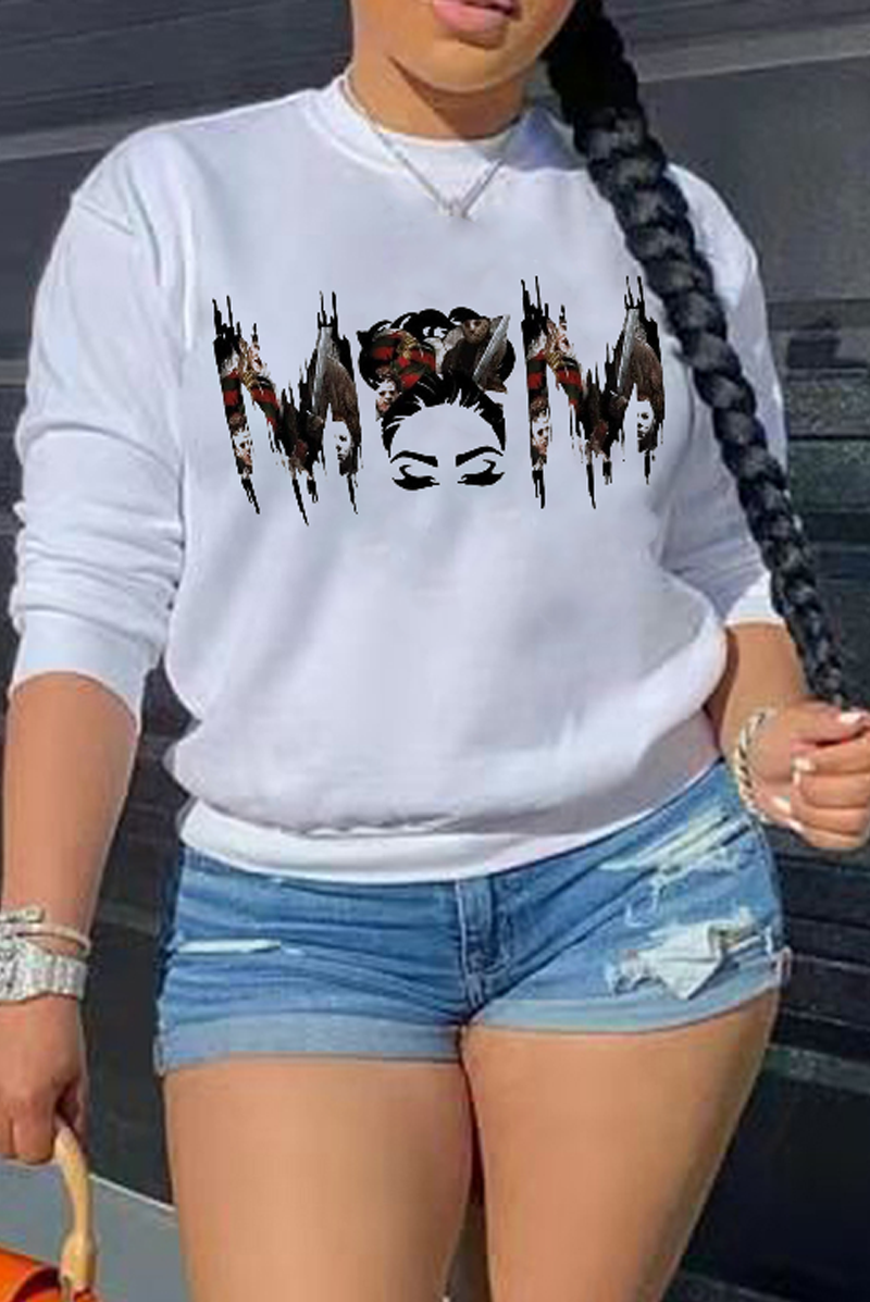 Street Print Patchwork O Neck Tops