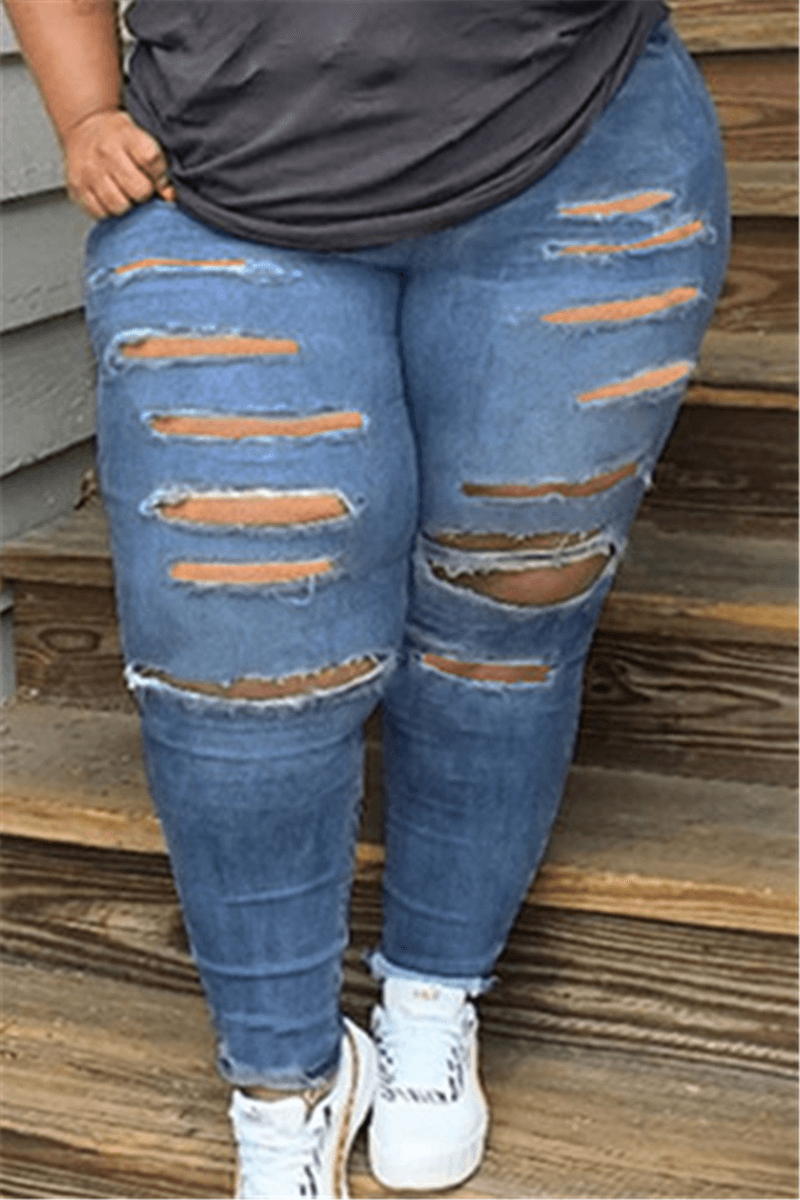 Fashion Casual Slim Holes Plus Size Jeans