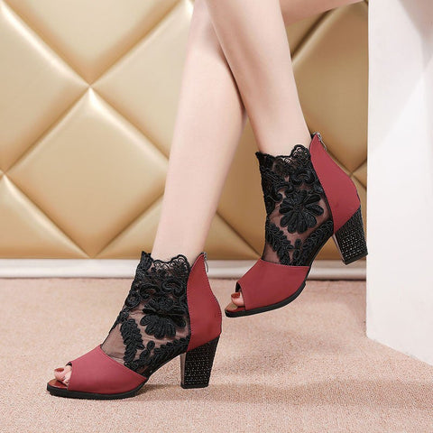 Lace Mesh High-Heeled Sandals Shoes
