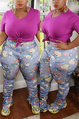 Fashion Casual Plus Size Cartoon Print Trousers