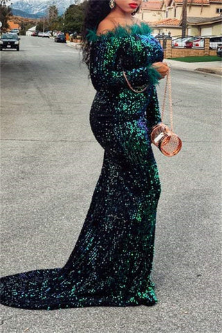 Online-clothing-plus-size-sequin-off-shoulder-bodycon-trailing-maxi-dress