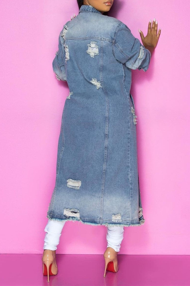 Online-clothing-plus-size-blue-casual-solid-ripped-turndown-collar-long-sleeve-regular-denim-jacket-coat