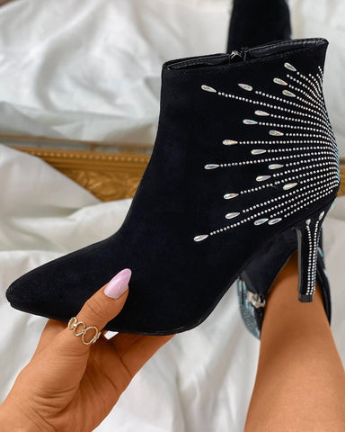 Casual Rhinestone Sequin Stiletto Ankle Boot