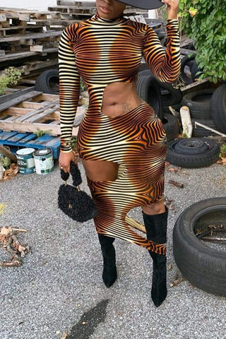 Sexy Zebra-Stripe Print Hole Dress