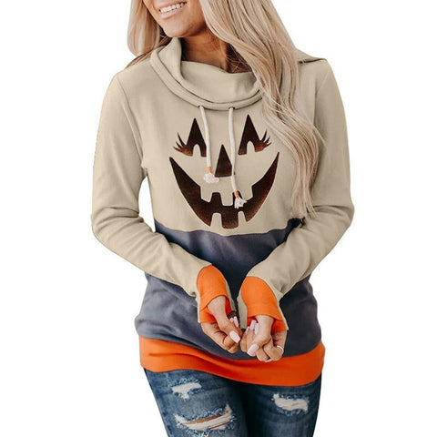 Halloween Pumpkin Print Turtleneck Pullover Sweatshirts