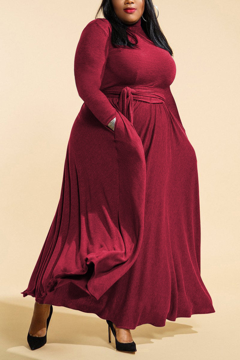 Online-clothing-plus-size-long-sleeve-mock-neck-flare-maxi-dress