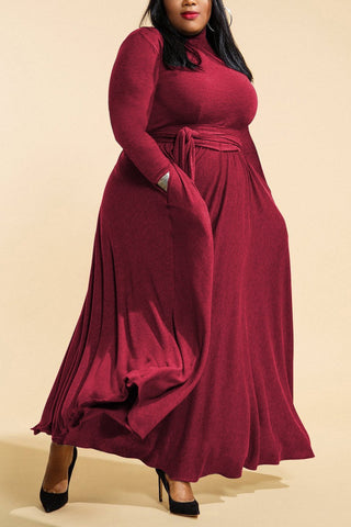 Plus Size Long Sleeve Mock Neck Flare Maxi Dress