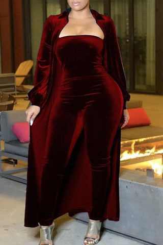 Elegant Solid Color Velvet Two Piece