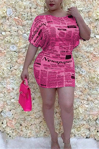 Fashion Sexy Boat-Neck Newspaper Print Dress