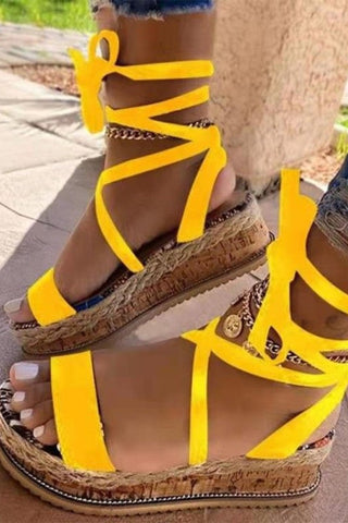 Casual Tie Leg Yellow Platform Shoes
