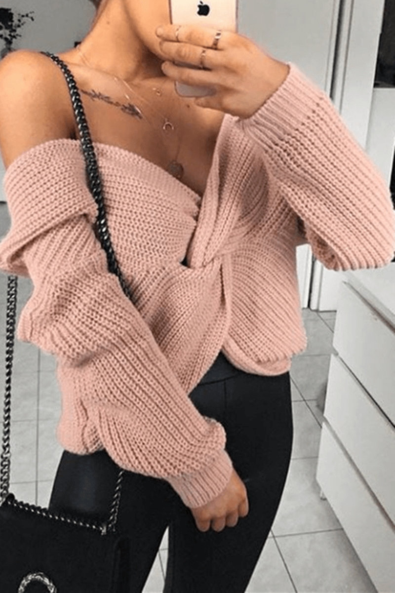 Fashion Sexy V Neck Solid Color Tops