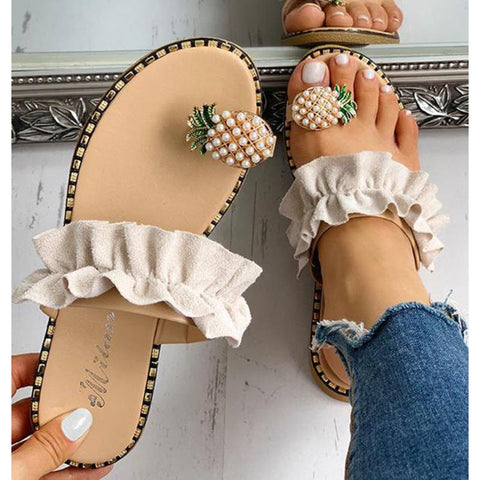 Casual Fruit Pineapple Ruffle Slippers Shoes