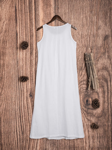 Round Neck Plain Casual Cotton-Blend Casualdress