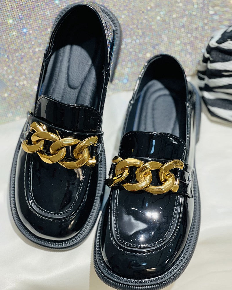 round-toe-chain-decor-slip-on-loafers