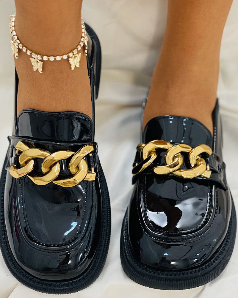 round-toe-chain-decor-slip-on-loafers