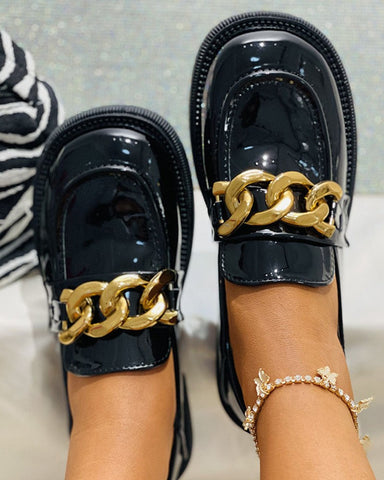 round-toe-chain-decor-slip-on-loafers