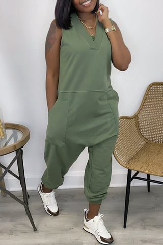 Sale-fashion-freeshipping-style-outfit-casual-solid-basic-v-neck-regular-sleeveless-jumpsuits