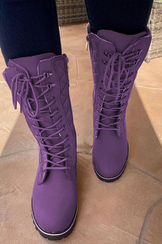 Zipper Design Quilted Lace Up Thigh High  Booties