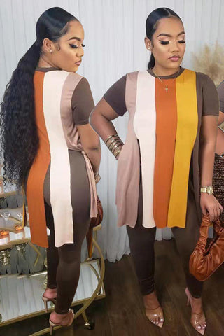 Free-shipping-online-clothing-plus-size-o-neck-colorblock-fringe-two-piece-set