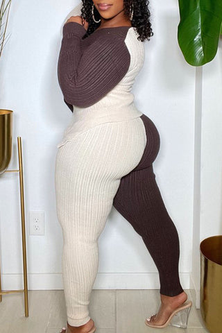Free-shipping-online-clothing-pre-sale-plus-size-casual-patchwork-long-sleeve-sweater-pants-two-pieces-set