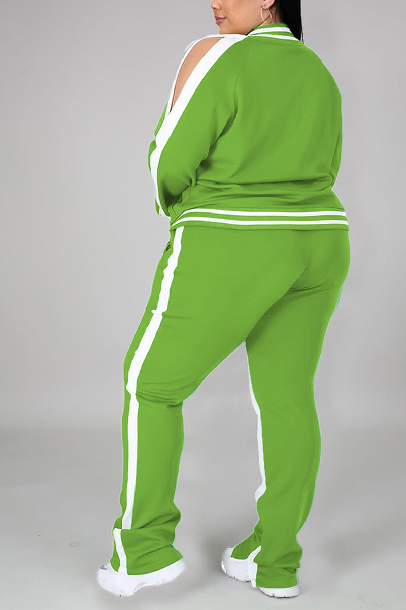 Free-shipping-online-clothing-plus-size-cold-shoulder-striped-top-slit-sweatpants-jogger-outfit-matching-set