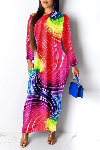 Fashion Sexy Leopard Rainbow Printed Dress