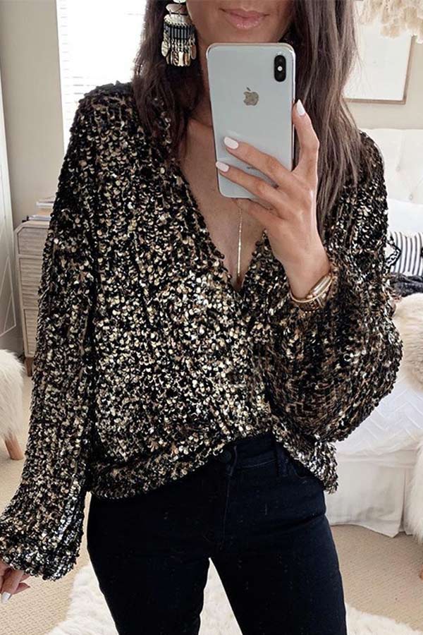 Fashion Autumn Sequin Long Sleeve Top