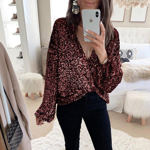 Fashion Autumn Sequin Long Sleeve Top