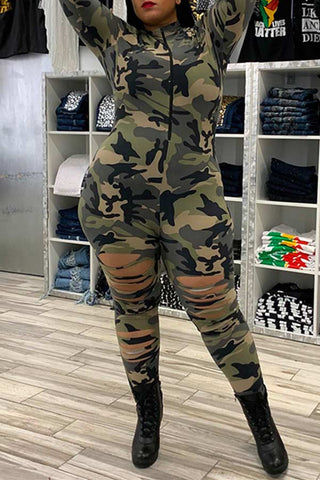 Fashion Camouflage Print Skinny Jumpsuits