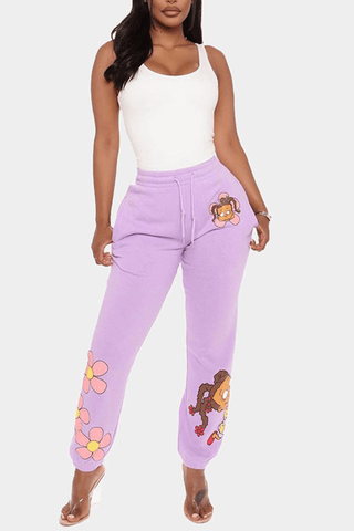 Fashion Cartoon Print Straight Trousers