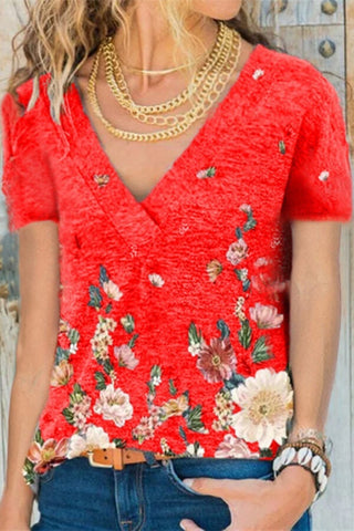 Fashion Casual Floral Print Basic T-Shirt