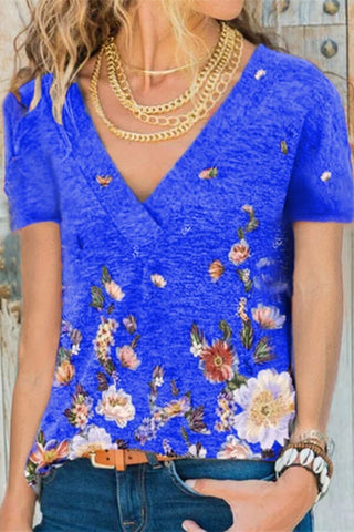 Fashion Casual Floral Print Basic T-Shirt