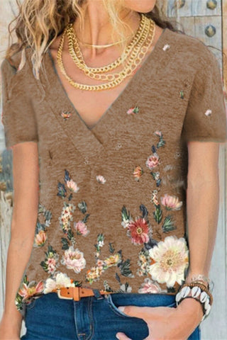 Fashion Casual Floral Print Basic T-Shirt