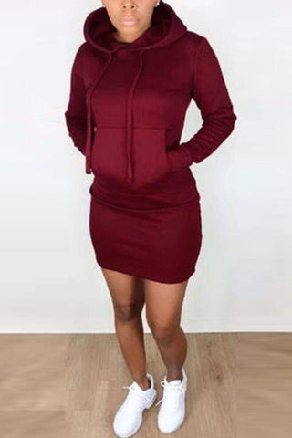 Fashion Casual Hood Pocket Dress